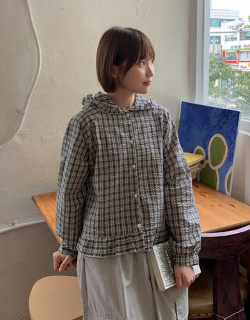 Tlander Check Frill Hood Long Sleeve Shirt